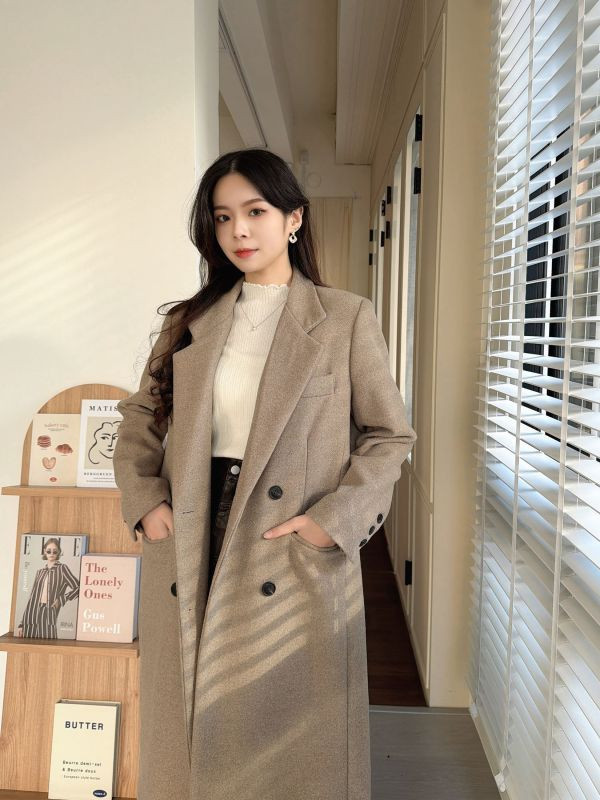 WQA87 三角翻領微舖棉羊毛大衣 