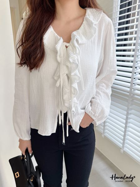 FTA15 浪漫荷葉領綁帶上衣 