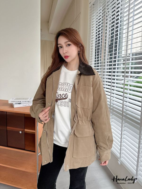 FJA83 率性麂皮領絨布舖棉外 