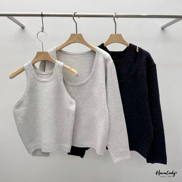 LEA94 純色兩件式針織上衣 