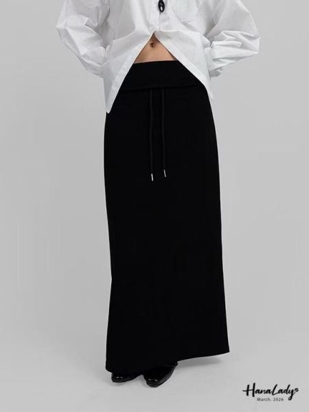 LSA58 反摺腰綁帶休閒長裙 