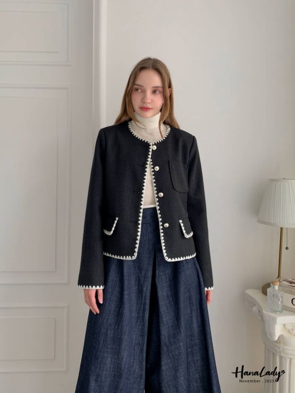 WJA73 三角拷克邊小香風外 