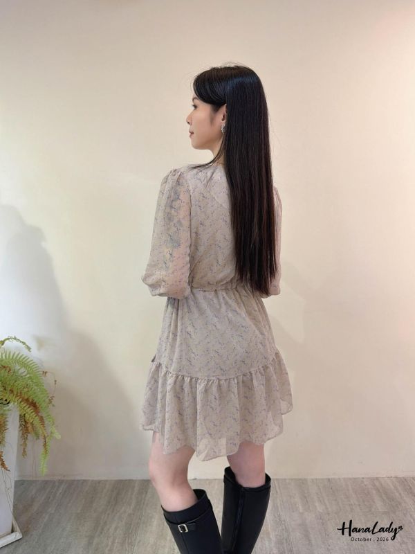LTA50 浪漫碎花側綁結雪紡洋裝 
