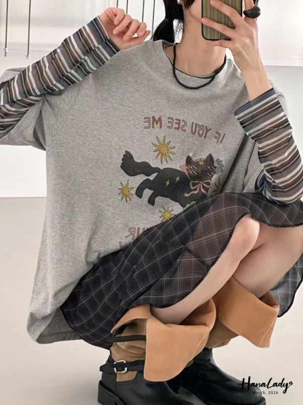 LSA02 時尚小黑貓棉質T 