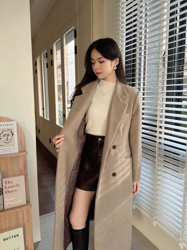 WQA87 三角翻領微舖棉羊毛大衣 