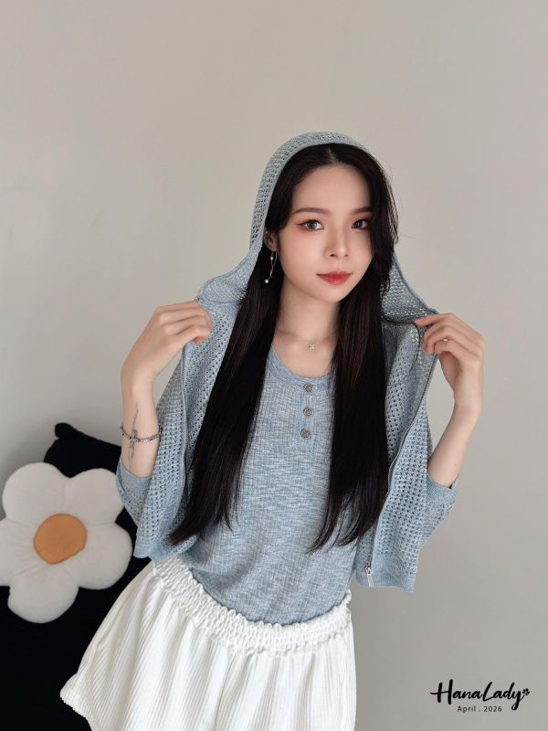 LFB01 勾針織連帽拉鍊外套 