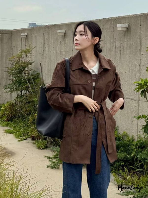 WJA92 秋冬必備簡約麂皮長版衫 