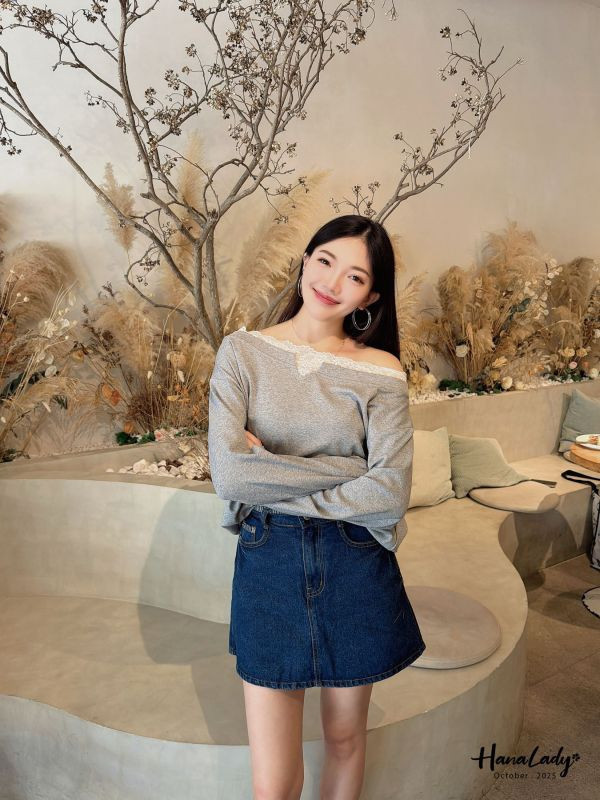 WTB38 顯瘦A字版線條丹寧褲裙 