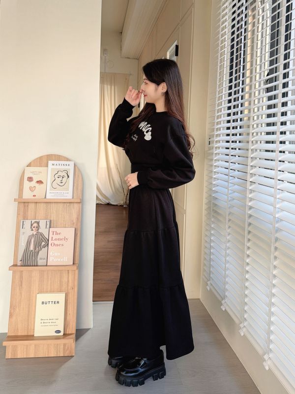 WQB12 蕾絲字母內刷毛蛋糕裙套裝 