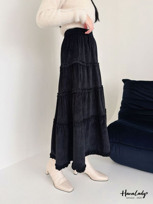 LEB06 冬天的浪漫蜜桃絨長裙 