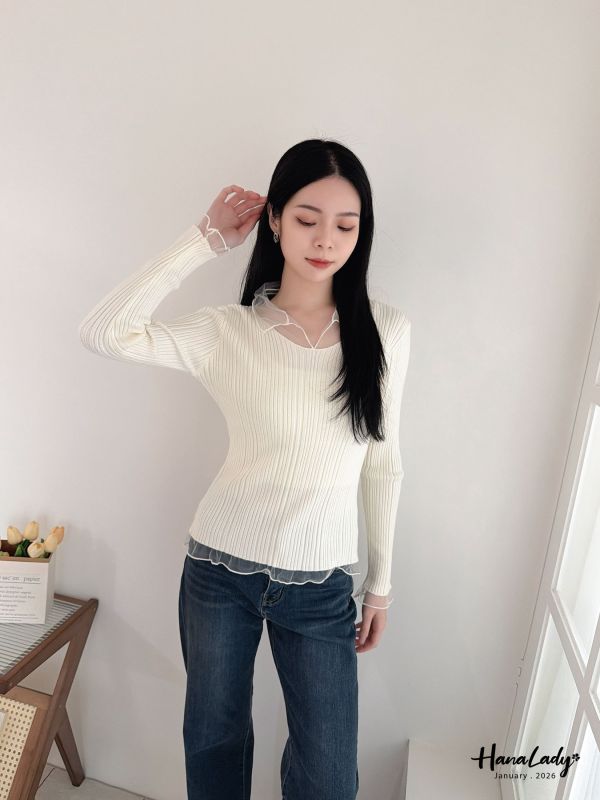 LEA66 網紗領針織上衣 