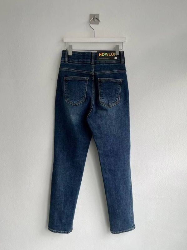 WQB65 顯瘦雙釦設計內磨毛丹寧褲 