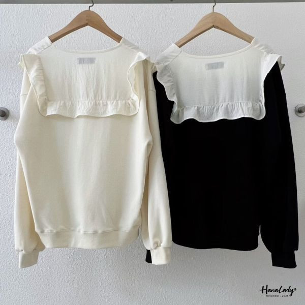 WJA28 簡約可愛花邊領上衣 