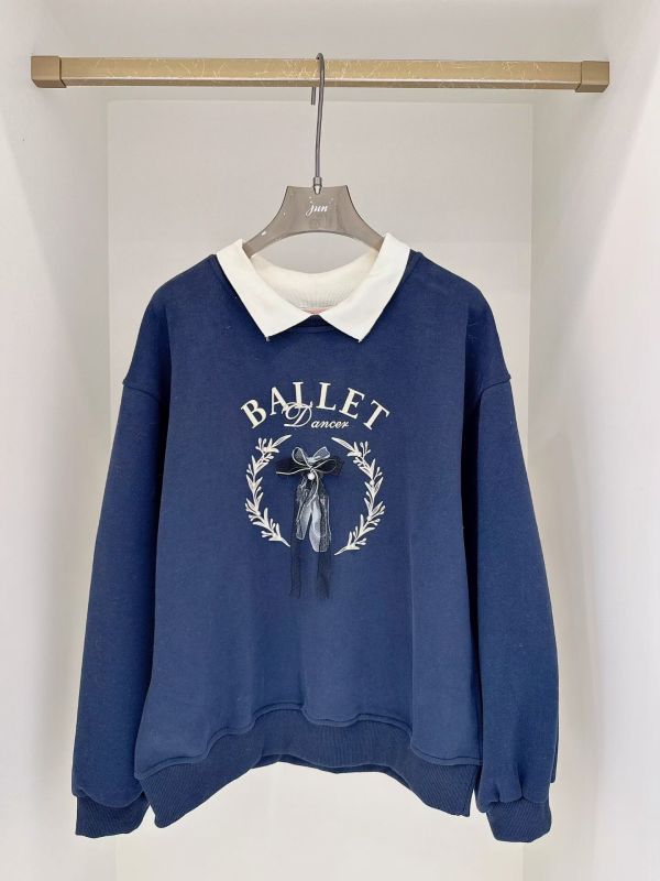 WQA20 麂皮圖紋針織領大學T 