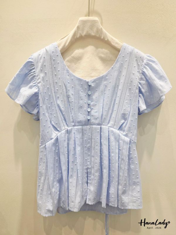 LFA29 線條繡球布綁帶上衣 