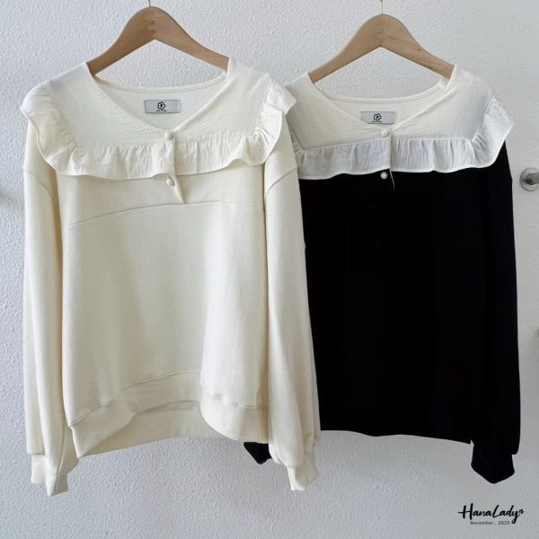 WJA28 簡約可愛花邊領上衣 