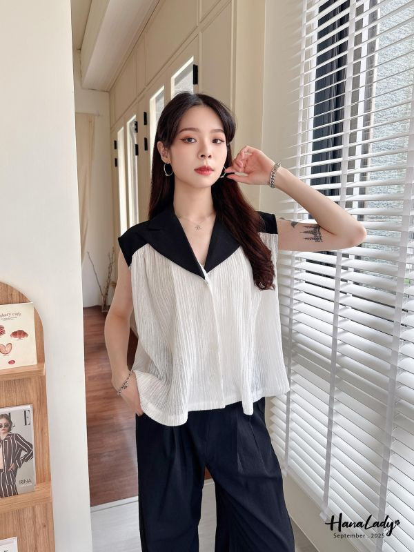 WKA12 三角翻領剪裁設計款上衣 