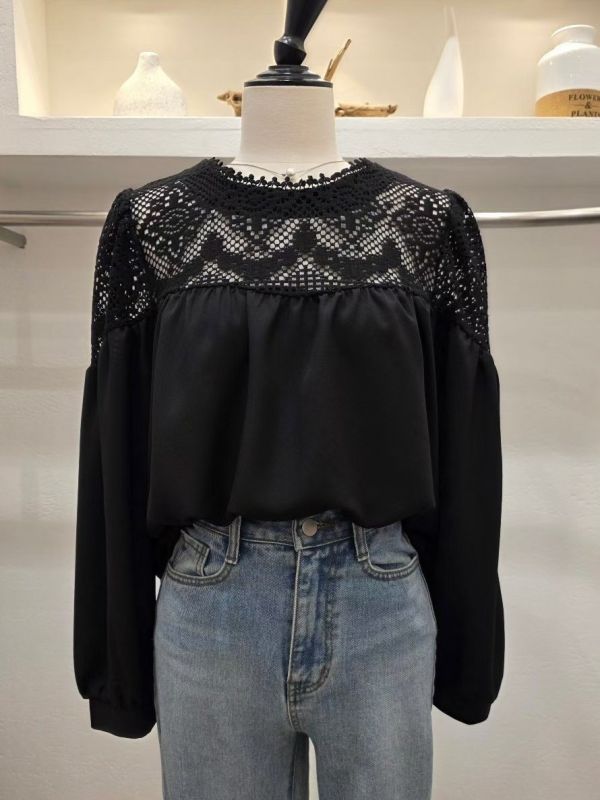 WQA91 浪漫簍空雕花雪紡上衣 