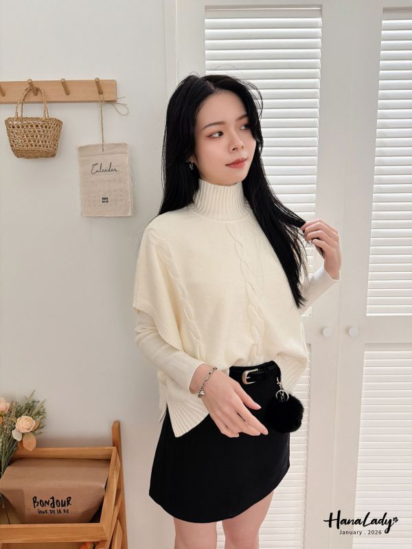 LEA18 必收兩件式麻花斗篷針織上衣 