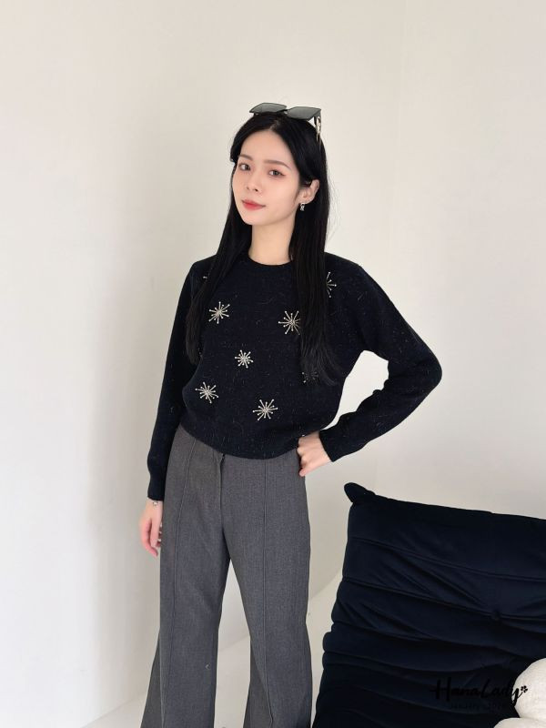 LEA51 雪花串珠銀蔥針織上衣 