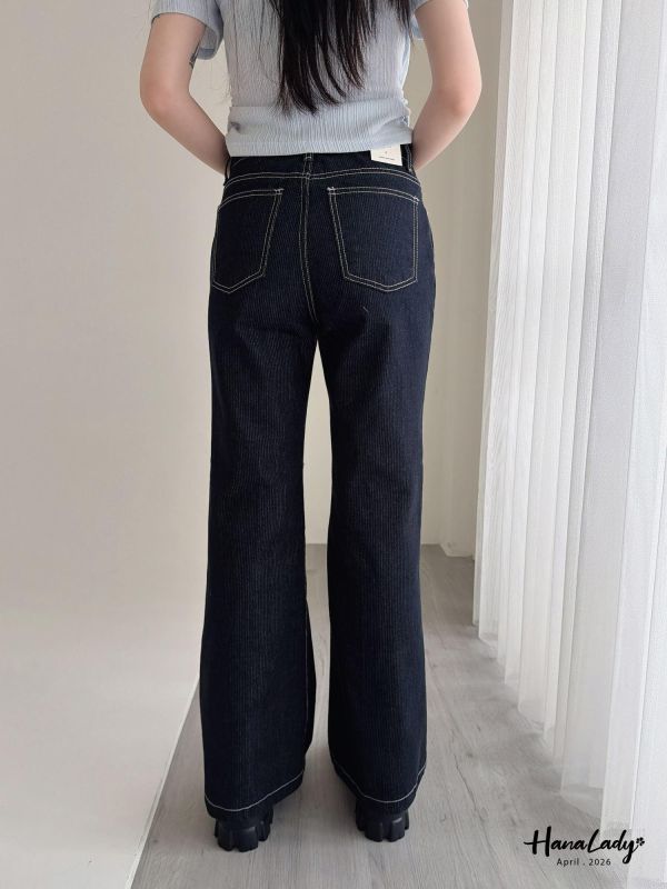LFA42 直條紋布料丹寧喇叭褲 