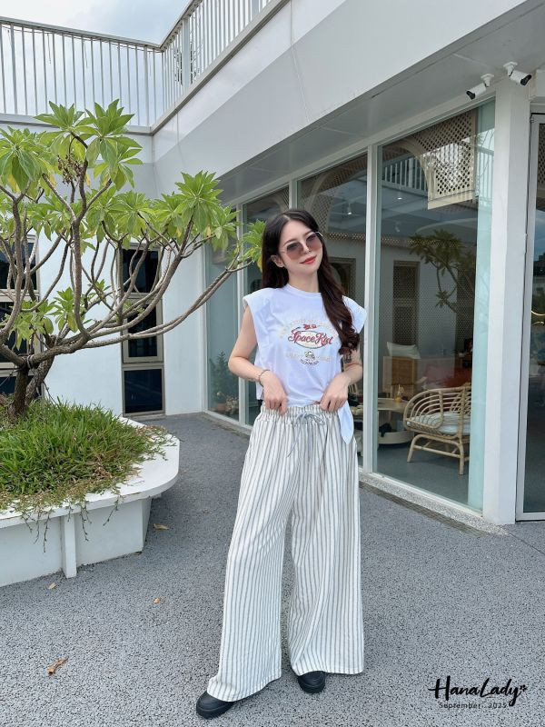 WKA53 休閒直條抽繩棉褲 