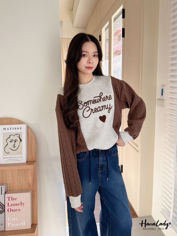 WQB10 超口愛麻花袖內刷毛T 