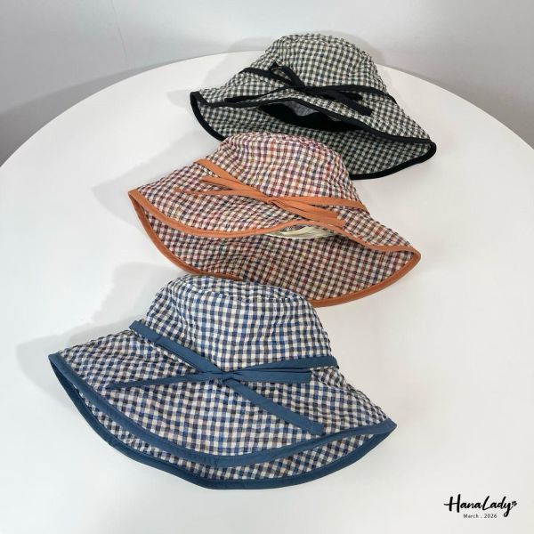 LSA66 夏日格紋綁帶魚夫帽 