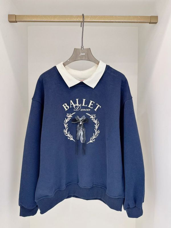 WQA20 麂皮圖紋針織領大學T 