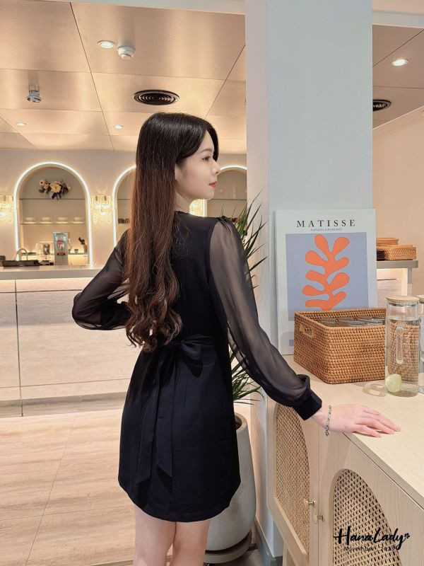 WJA59 層次交叉領透袖雪紡短洋 