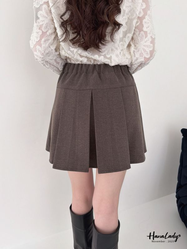 WJA13 質感絨布寬腰百摺褲裙 