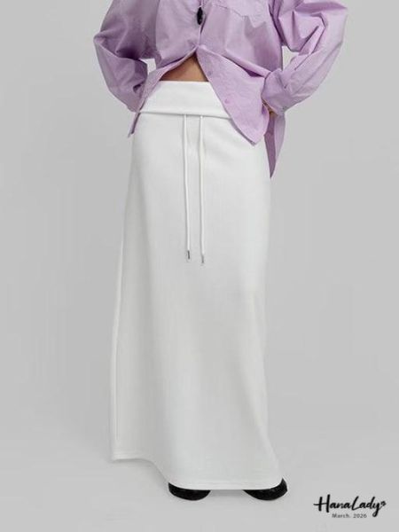 LSA58 反摺腰綁帶休閒長裙 