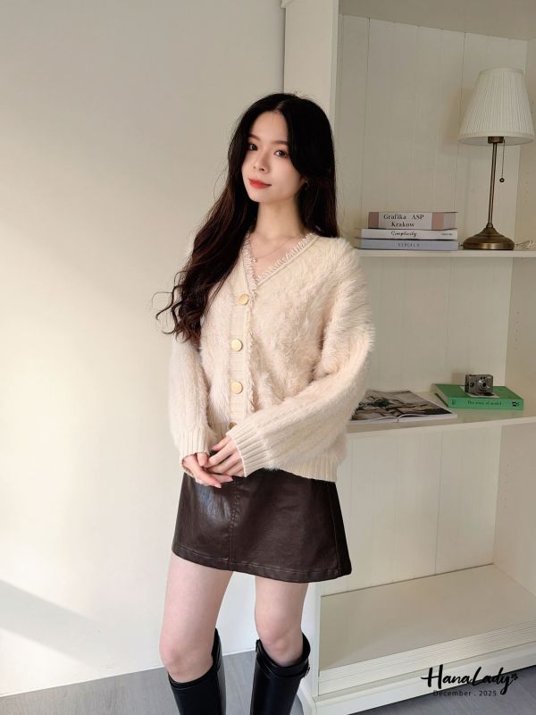 WQB30 嫩Q毛料針織鬚邊排釦上衣 