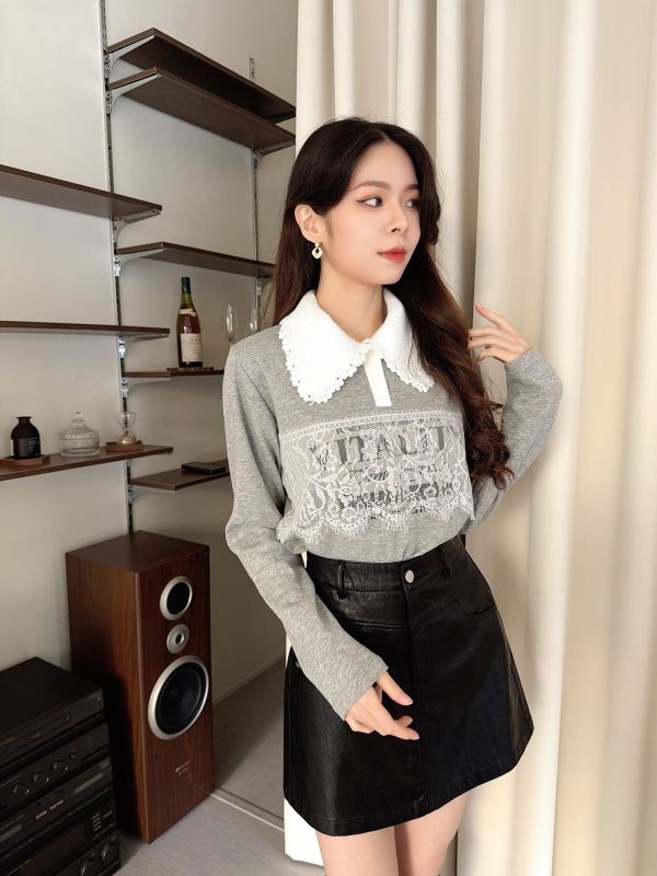 WQA33 層次三角蕾絲領上衣 