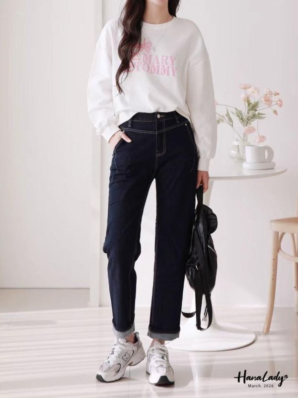 LSA53 車線感反摺設計丹寧褲 