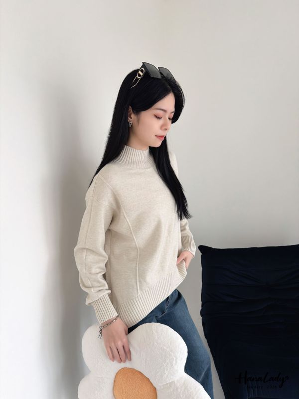 LEA86 簡約立領線條針織上衣 