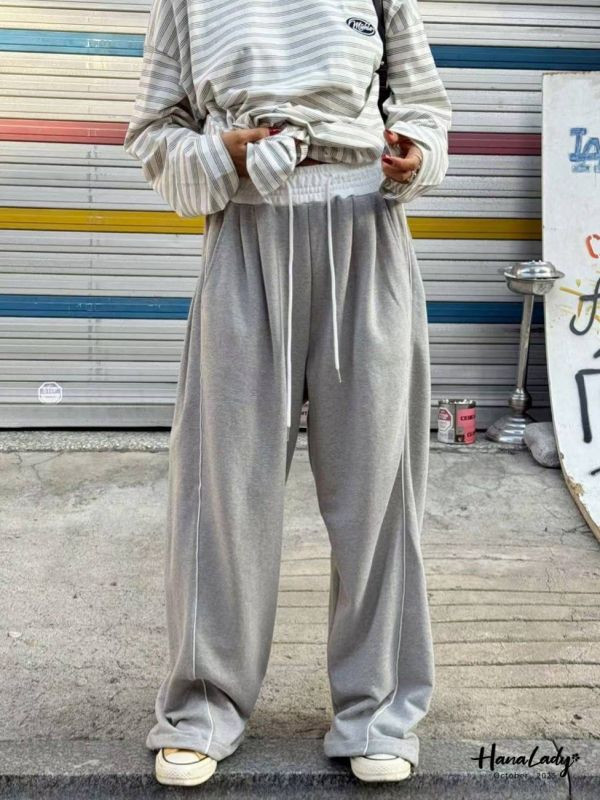 WTA74 線條拼色休閒長褲 