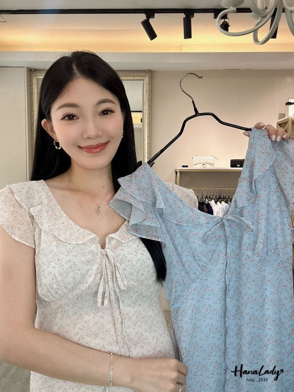WCA46 古典荷葉V領碎花長洋 