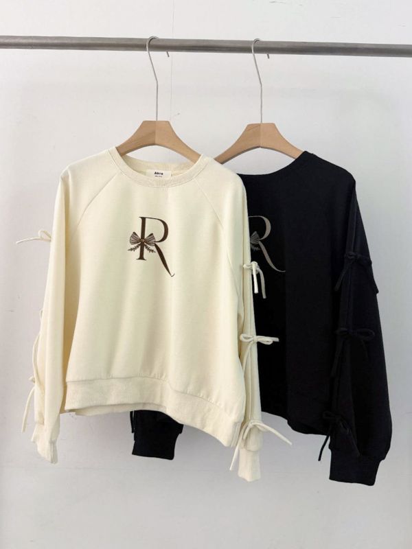 WQA24 造型雙邊蝴蝶綁帶袖上衣 