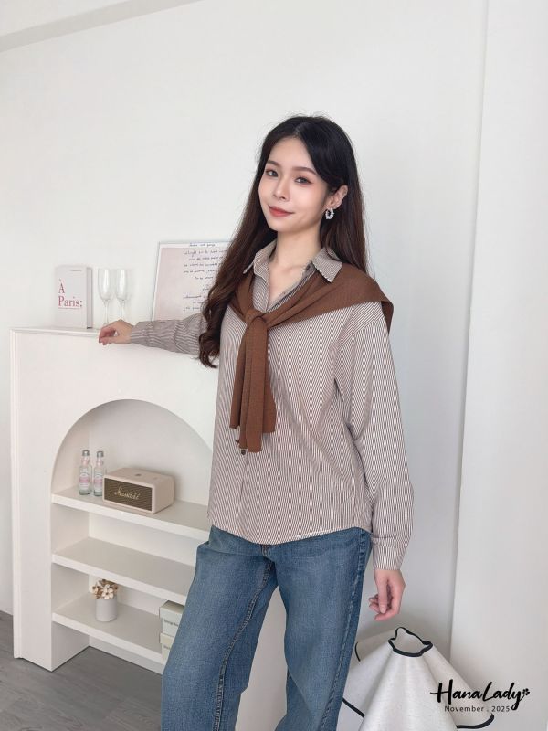 WJA11 直條順身披肩單寧衫 