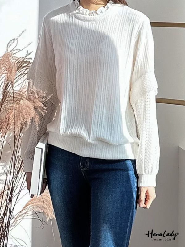 LEA24 細坑條造型簍空袖上衣 