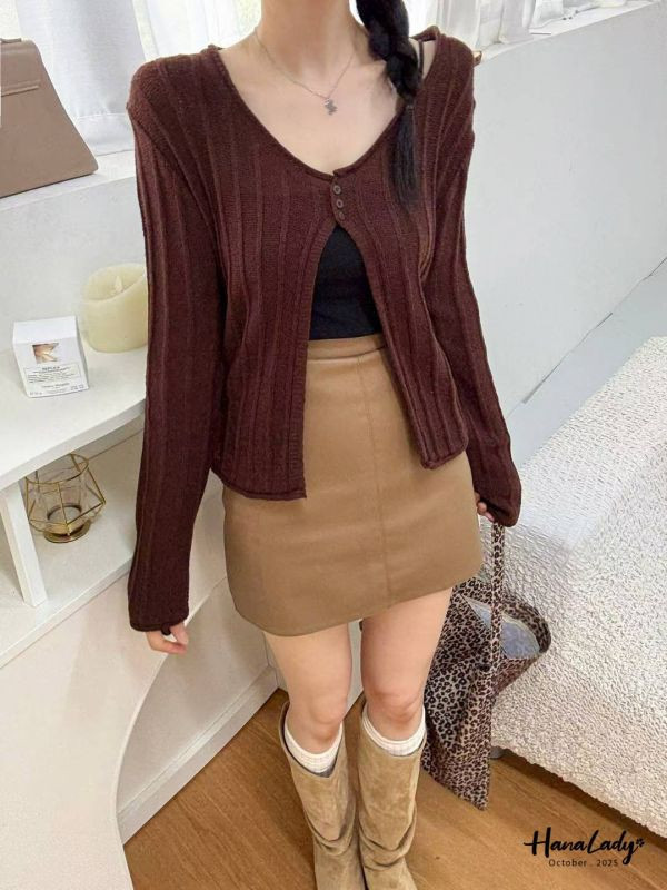 WTA31 設計感前開衩針織衫 