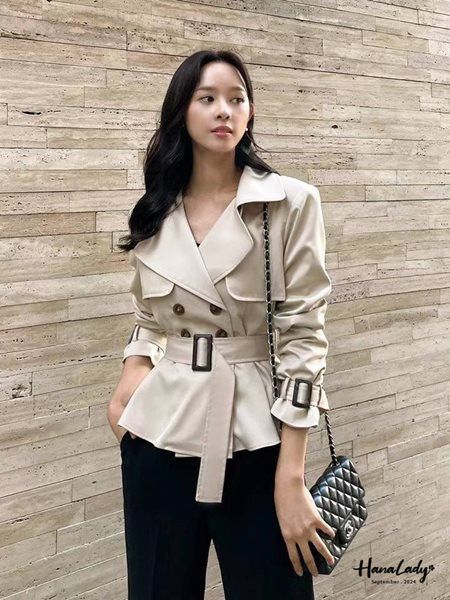 FKA70 超美設計款雙排釦翻領風衣外 