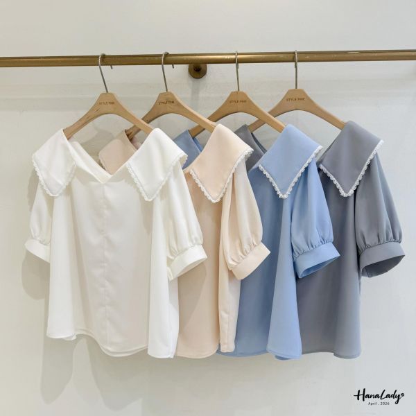 LFA11 甜美蕾絲邊翻領雪紡上衣 