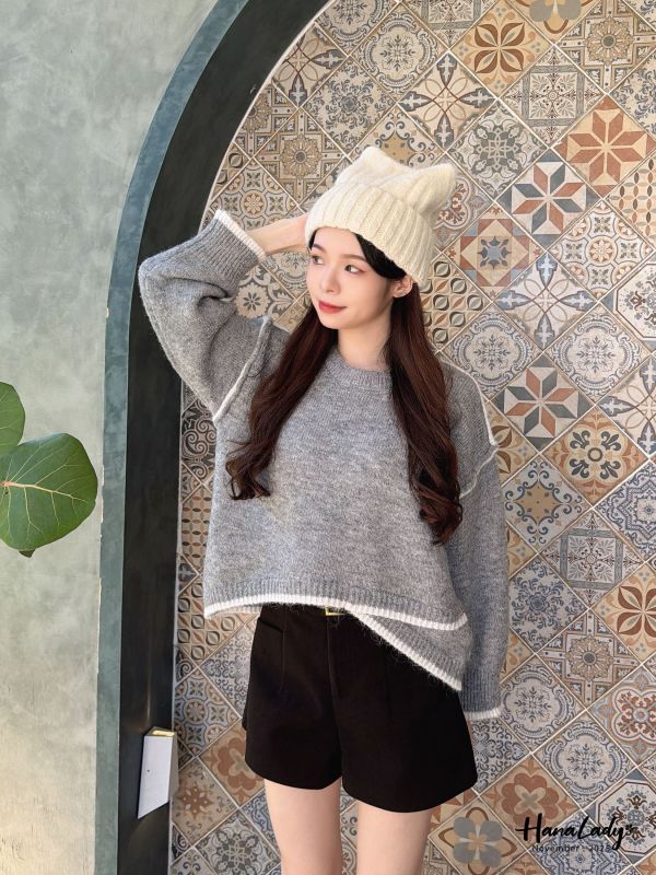 WJB39 不規摺線條針織上衣 