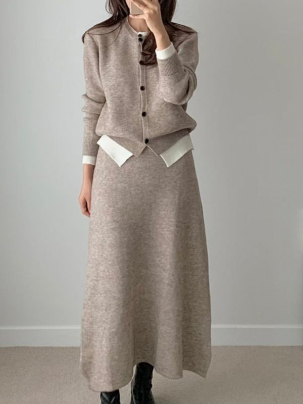 WQA80 假兩件配色排釦套裝 