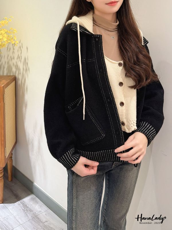 WJB38 親膚毛料針織外套帽可拆 