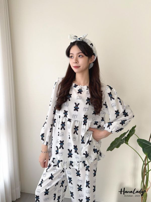 WTA93 三件組兔兔髮帶睡衣 