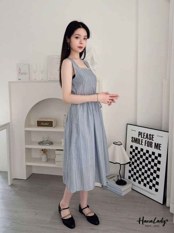 LFA45 方領直條紋綁結長洋 