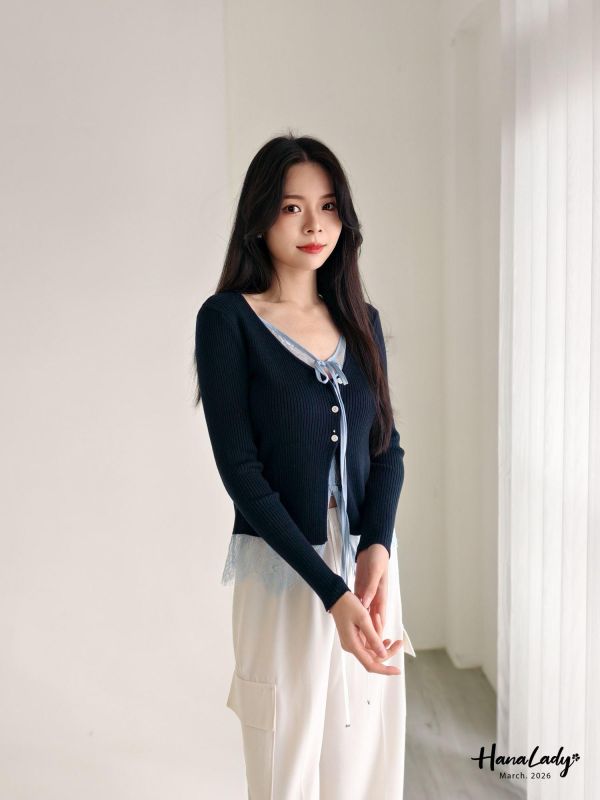 LSA01 親膚針織綁結蕾絲上衣 